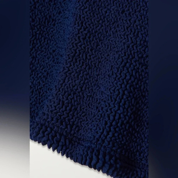 New Hunza G Nancy One-Shoulder Seersucker Bikini Set Navy Blue Rare Crinkle - Picture 5 of 6